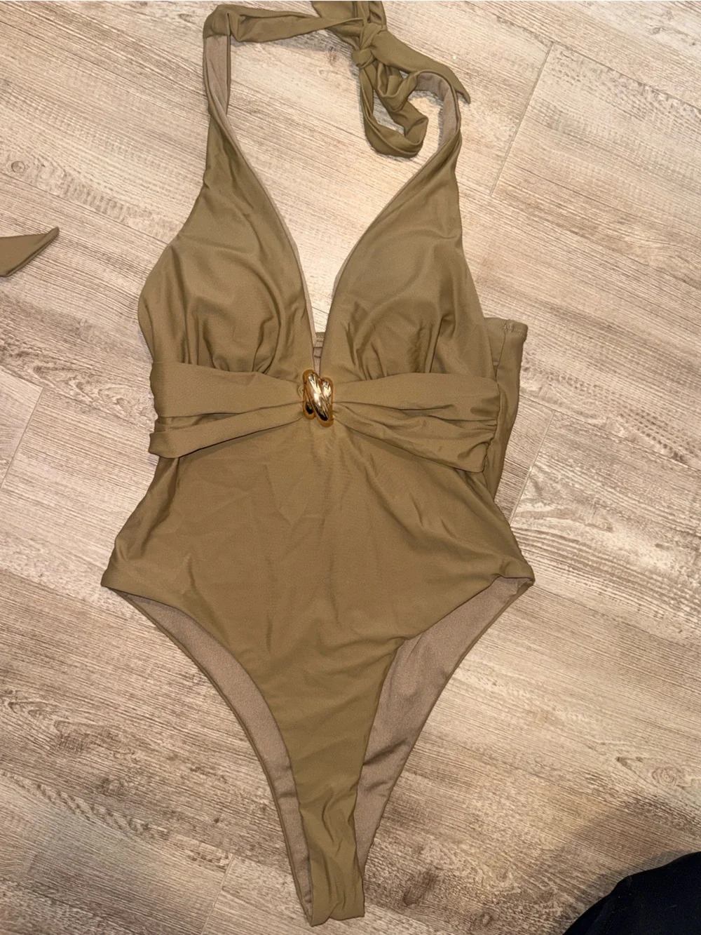 Halter Neck One Piece Swimsuit With Metal Ring Detail - Medium